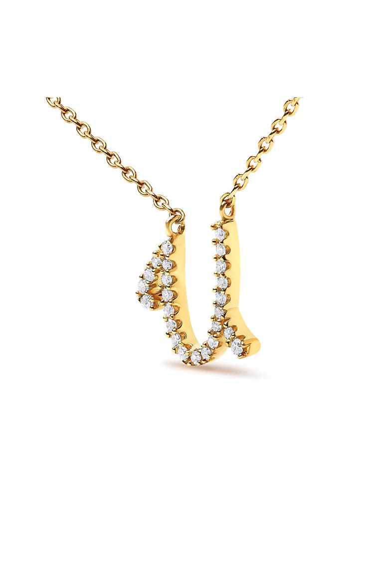 10K Gold Diamond Accent  A-Z Initial Script Style Pendant Necklace, Alternate, color, Yellow | U