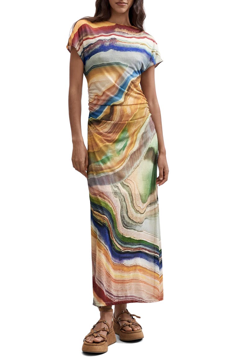 Ruched Cap Sleeve Dress, Main, color, MULTI