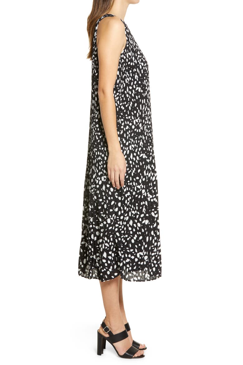 Sleeveless Pleated Dress, Alternate, color, BLACK- IVORY DOT MARKS