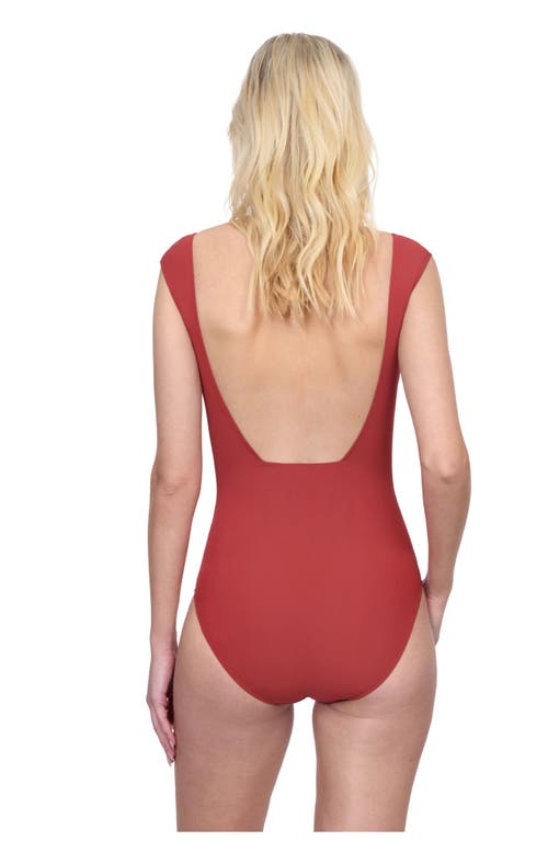 Shop Gottex Monte Carlo Cap Sleeves Square Neck One Piece In Paprika