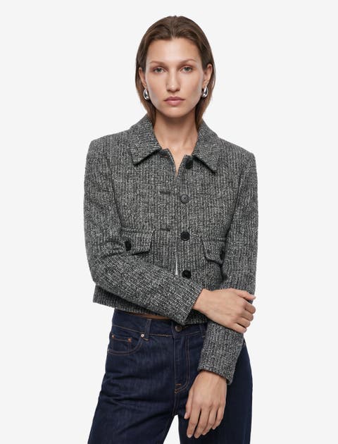 Long Sleeve Collared Tweed Jacket