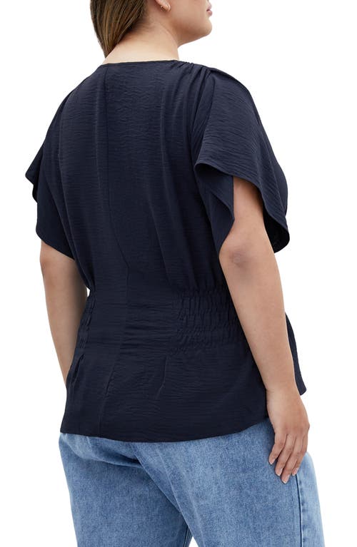 City Chic Cara Peplum Satin Top In Navy