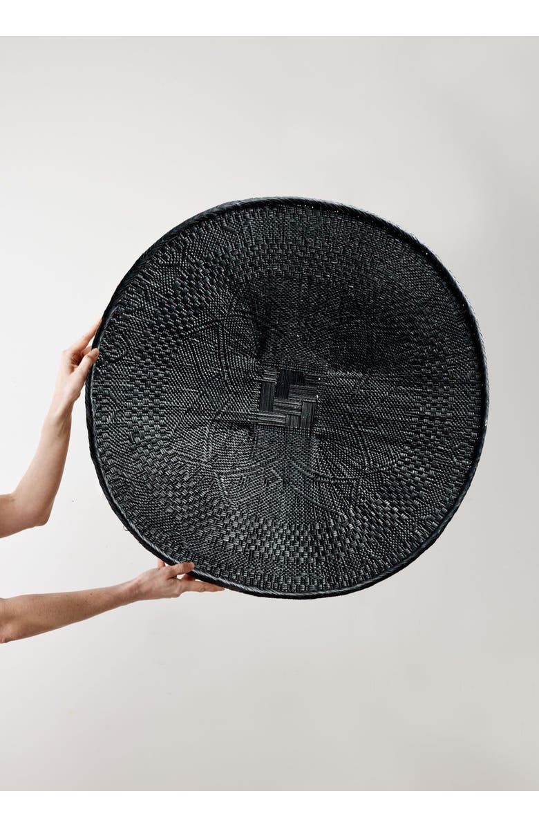 kanju Interiors Statement Hand-Painted Black Binga Flat Basket, Main, color, Black