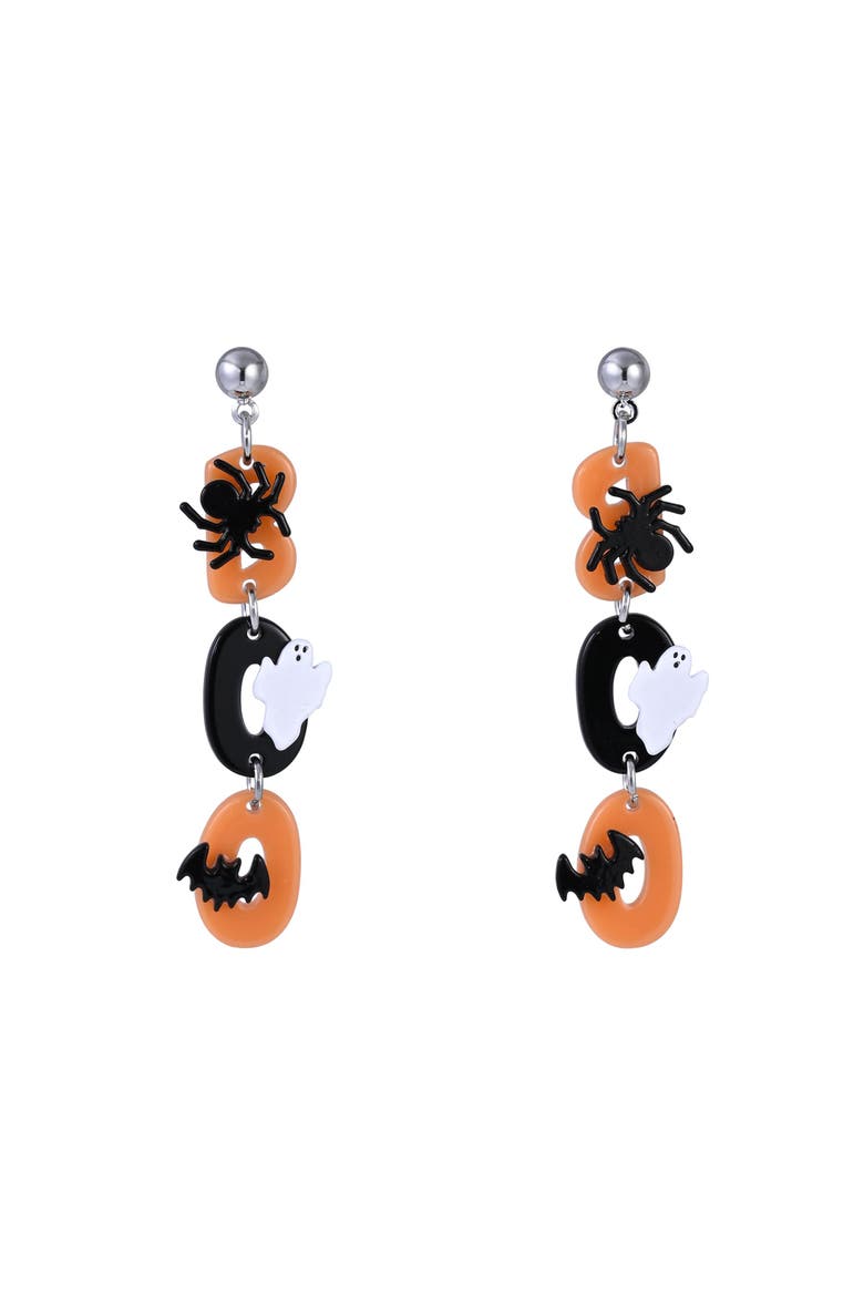 Halloween Black and Orange Boo Earrings, Alternate, color, Black