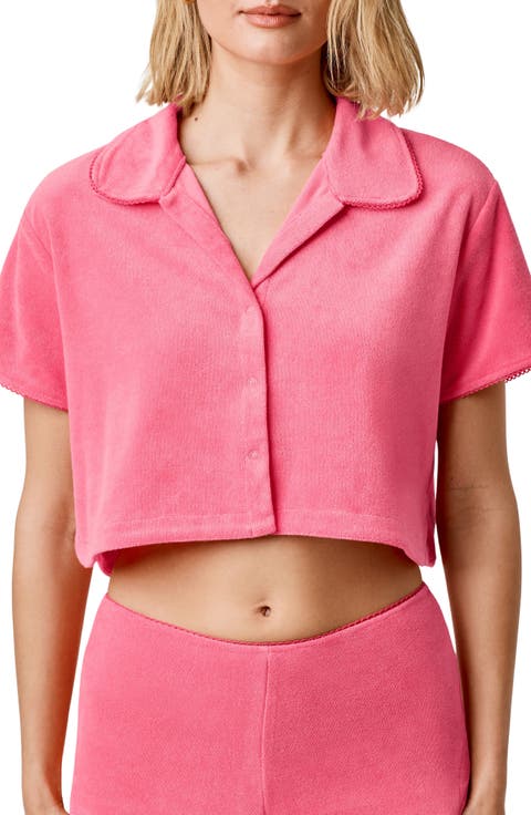 Terry Cloth Crop Snap-Up Shirt