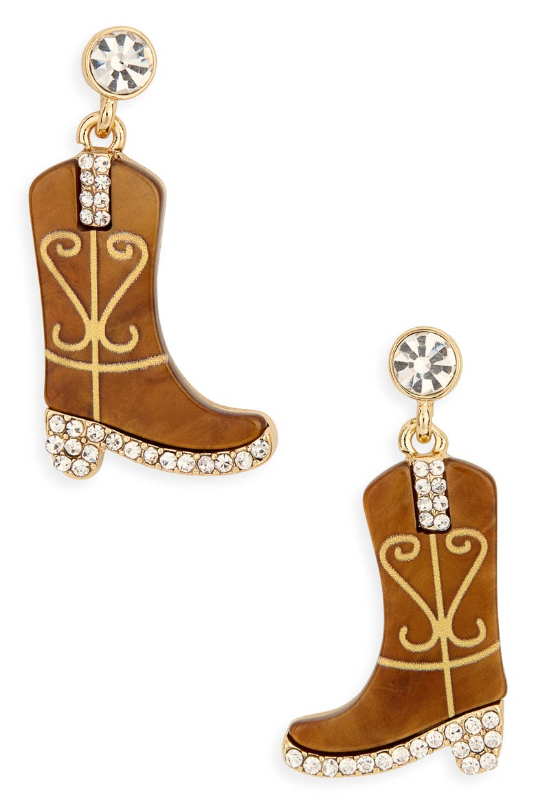 Boot Drop Earrings, Main, color, BROWN MULTI- GOLD