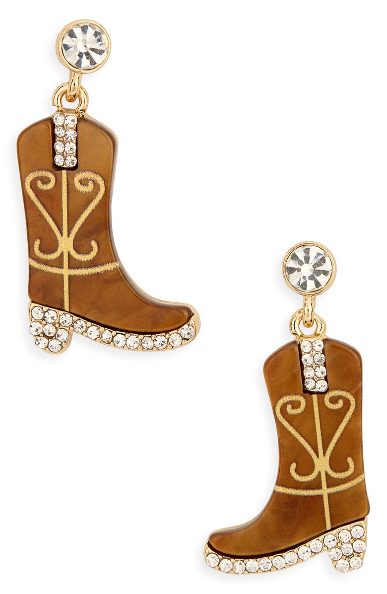 Leith Boot Drop Earrings, Main, color, Brown Multi- Gold