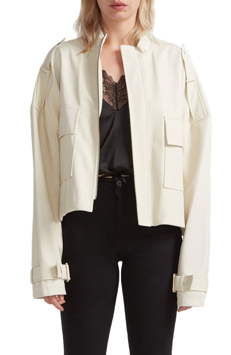 Belle & Bloom Reload Draped Faux Leather Jacket, Main, color,
