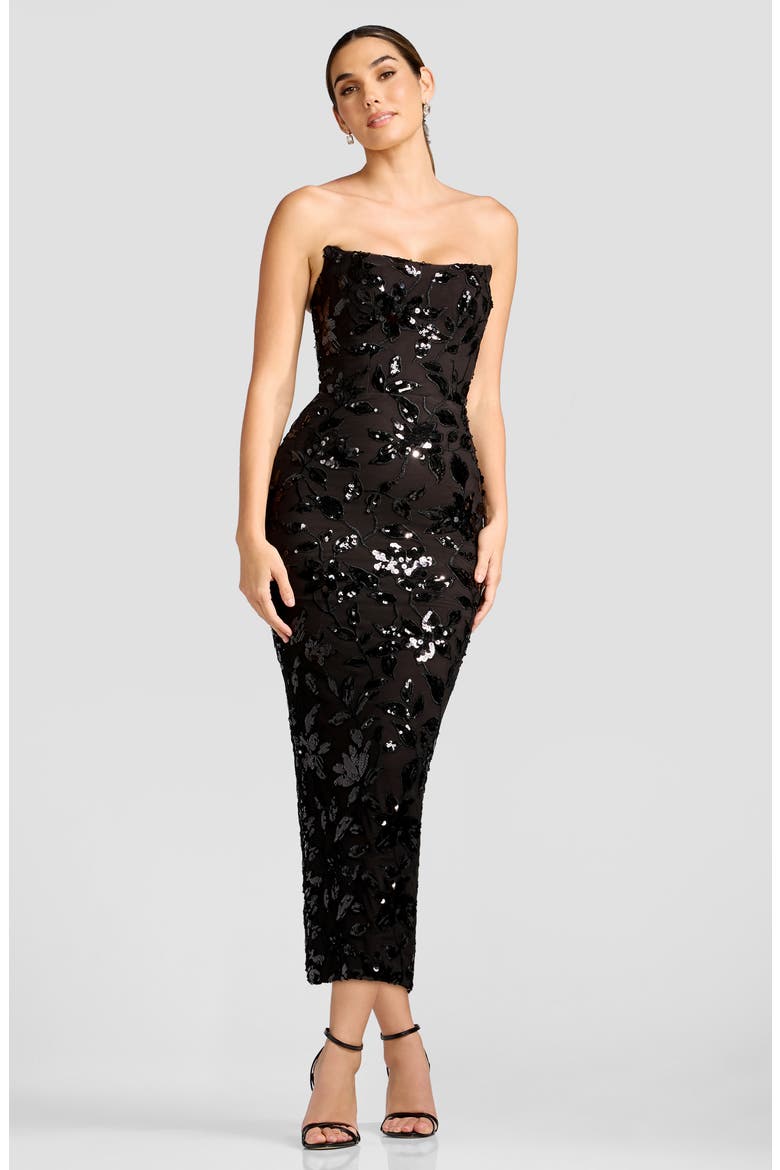 Cosette Sequin Floral Strapless Cocktail Sheath Dress, Alternate, color, BLACK-MOCHA