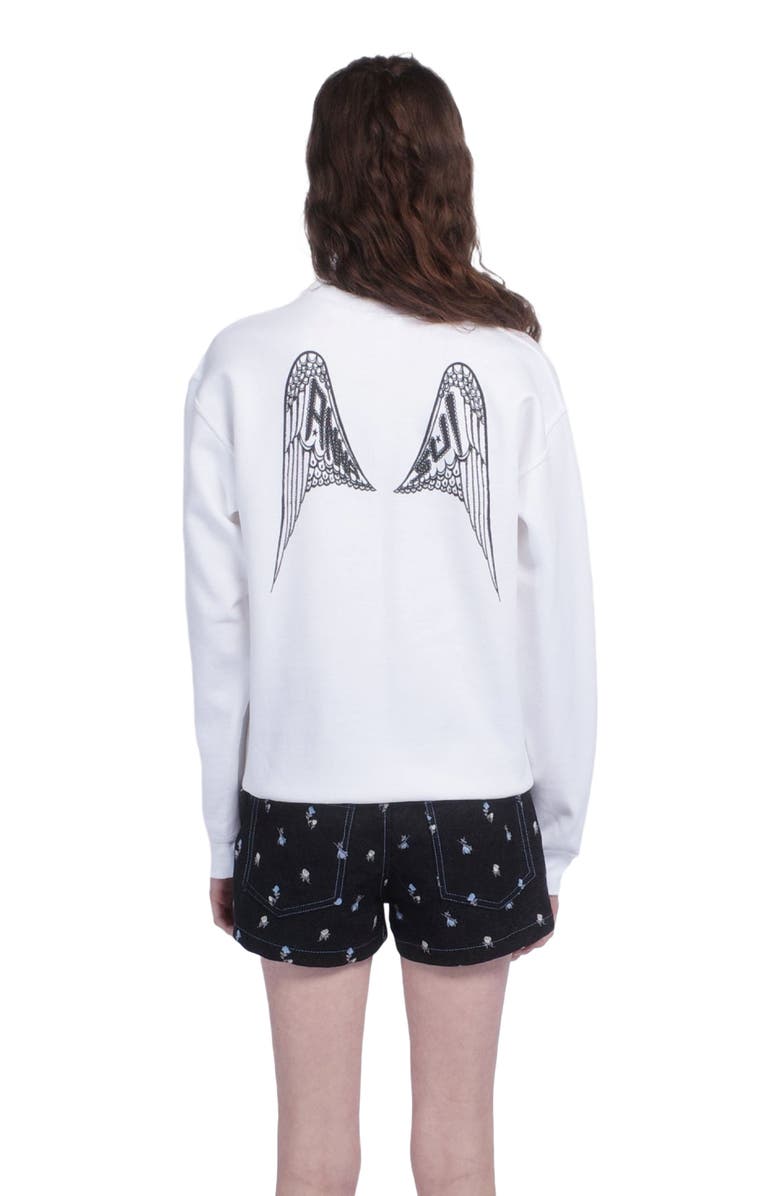 Anna Sui Wings Crew Neck Sweatshirt, Alternate, color, White