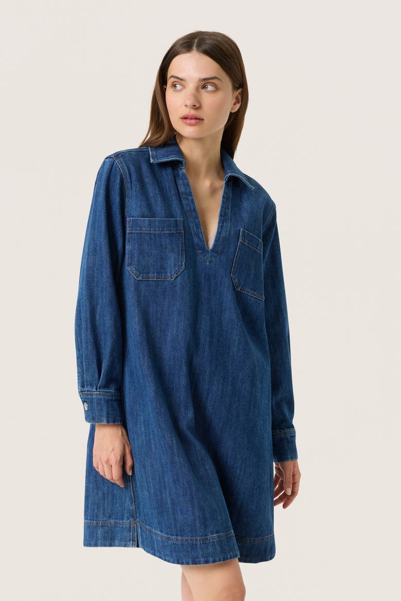 Slzianna Long Sleeve Collar Denim Dress, Alternate, color, Medium Blue Denim