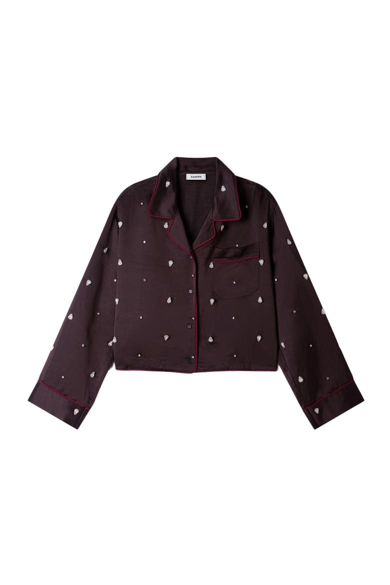 Shirt with beads and rhinestones, Alternate, color, Brown