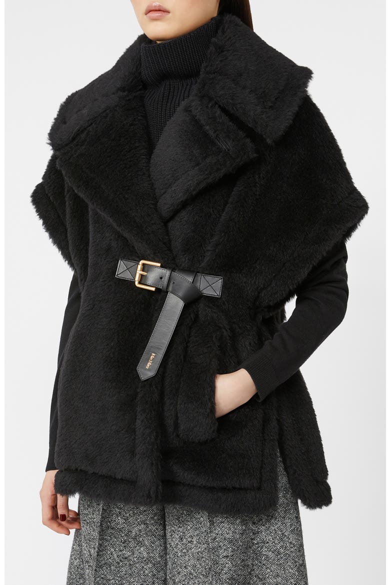 Belted Teddy Bear Cape, Alternate, color, BLACK