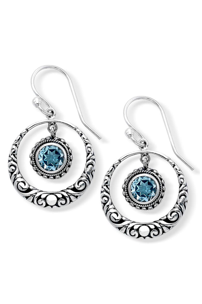 Sterling Silver Blue Topaz Drop Earrings, Main, color, BLUE