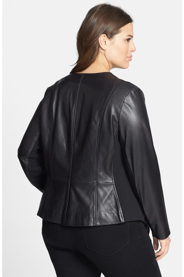 Waterfall Front Leather Jacket, Alternate, color, BLACK
