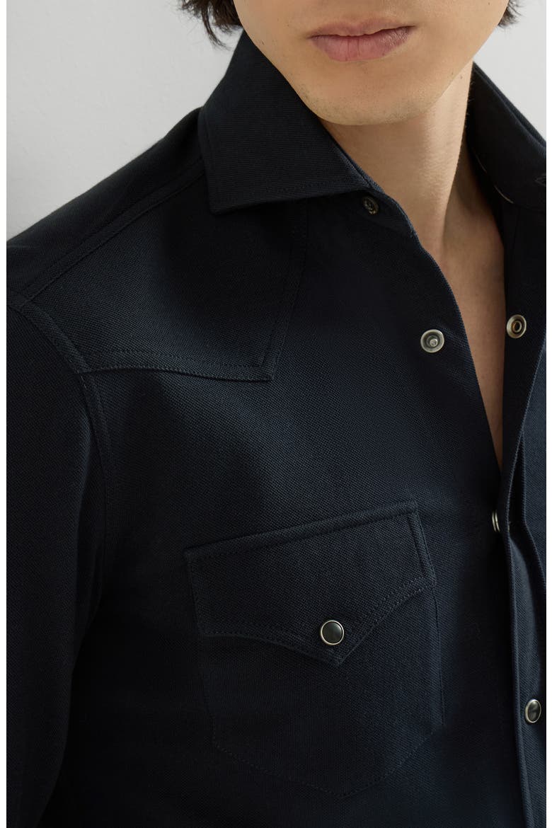 Cotton piqué western shirt, Alternate, color, Navy Blue