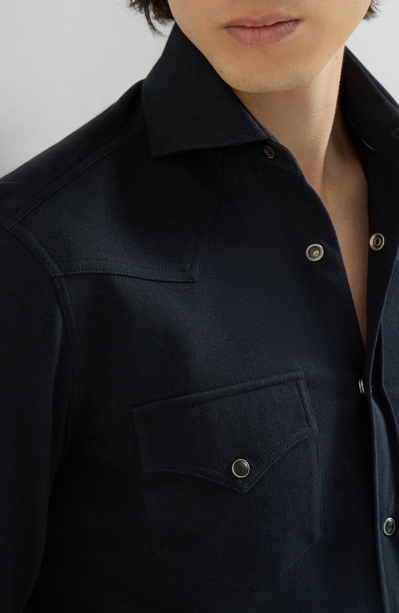 Brunello Cucinelli Cotton piqué western shirt, Alternate, color, Navy Blue