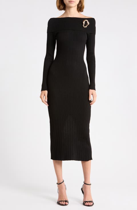 Buckle Detail Ribbed Midi Dress