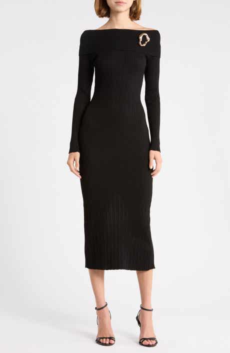 Buckle Detail Ribbed Midi Dress