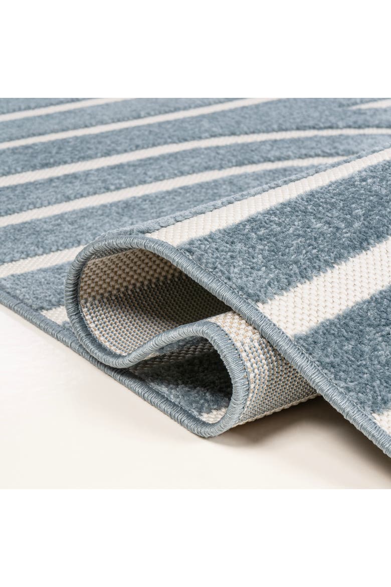 Anders High-Low MidCentury Modern Arch Stripe Two-Tone Indoor/Outdoor Area Rug, Alternate, color, Navy/Cream