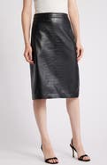 KOBI HALPERIN Croc Embossed Faux Lether Midi Skirt