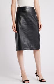 KOBI HALPERIN Croc Embossed Faux Lether Midi Skirt