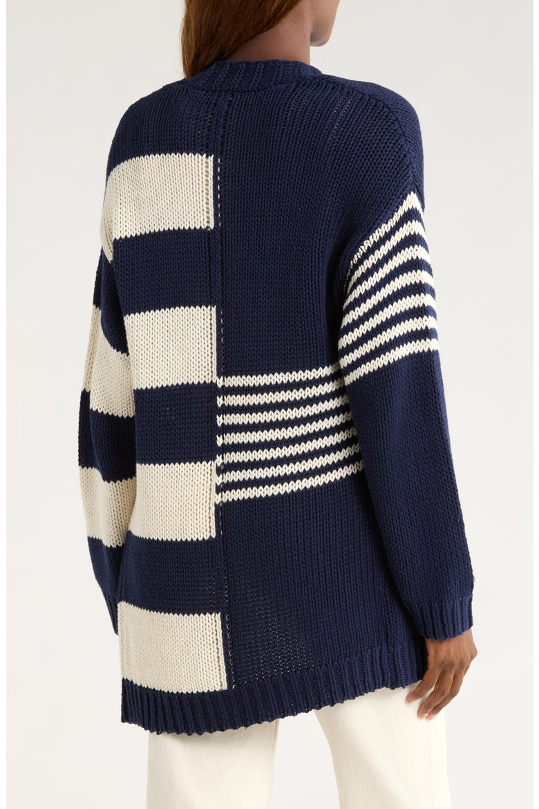 Boardwalk Stripe Cotton Open Front Cardigan, Alternate, color, COASTLINE