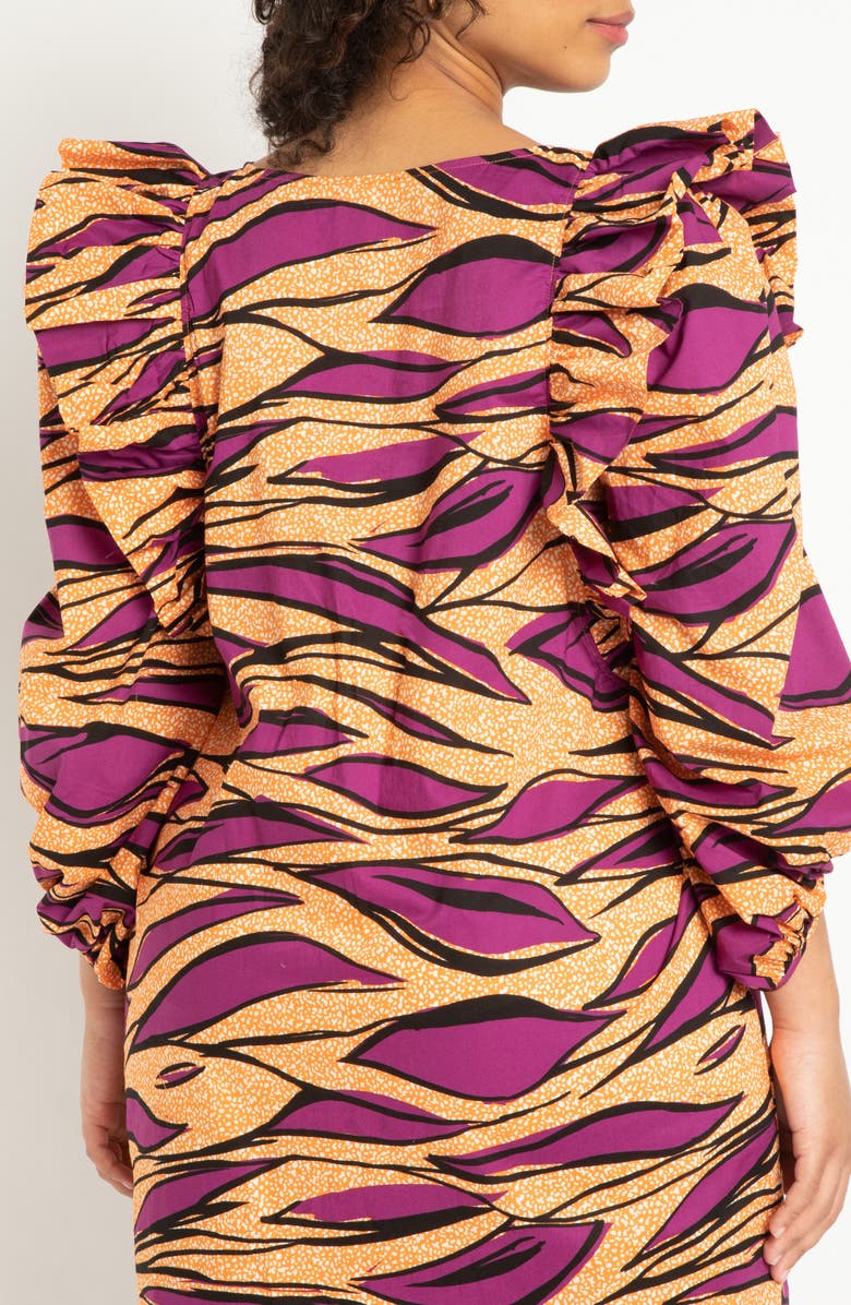 ELOQUII Print Ruffle Puff Sleeve Shift Dress, Alternate, color, 
