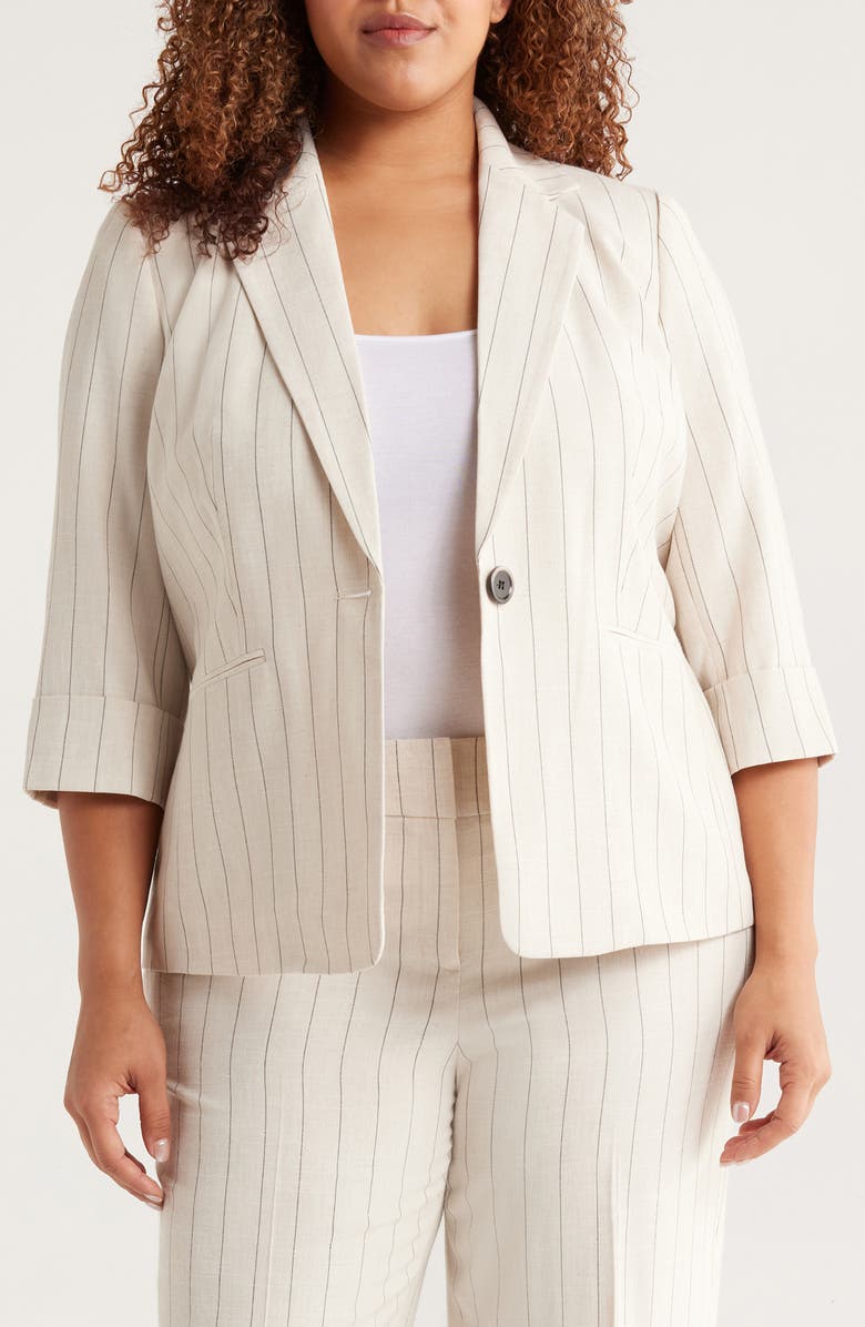 KASPER Stripe One-Button Blazer, Main, color,
