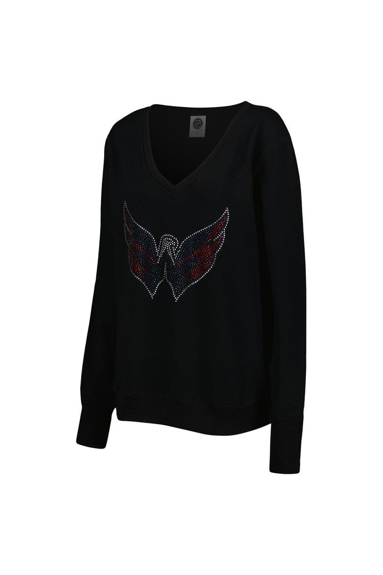 Women's Cuce Black Washington Capitals Rhinestone V-Neck Pullover Sweatshirt, Alternate, color, Black