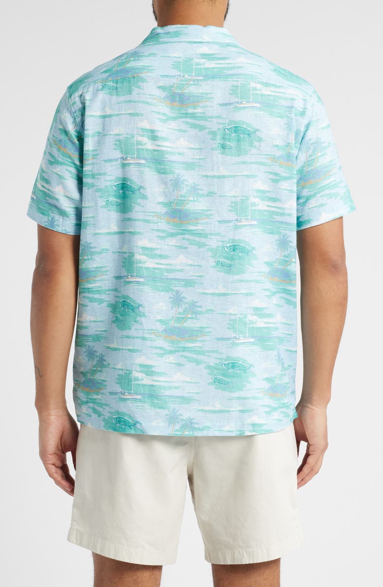 vineyard vines Island Life Print Linen Blend Camp Shirt, Alternate, color, Ice Water
