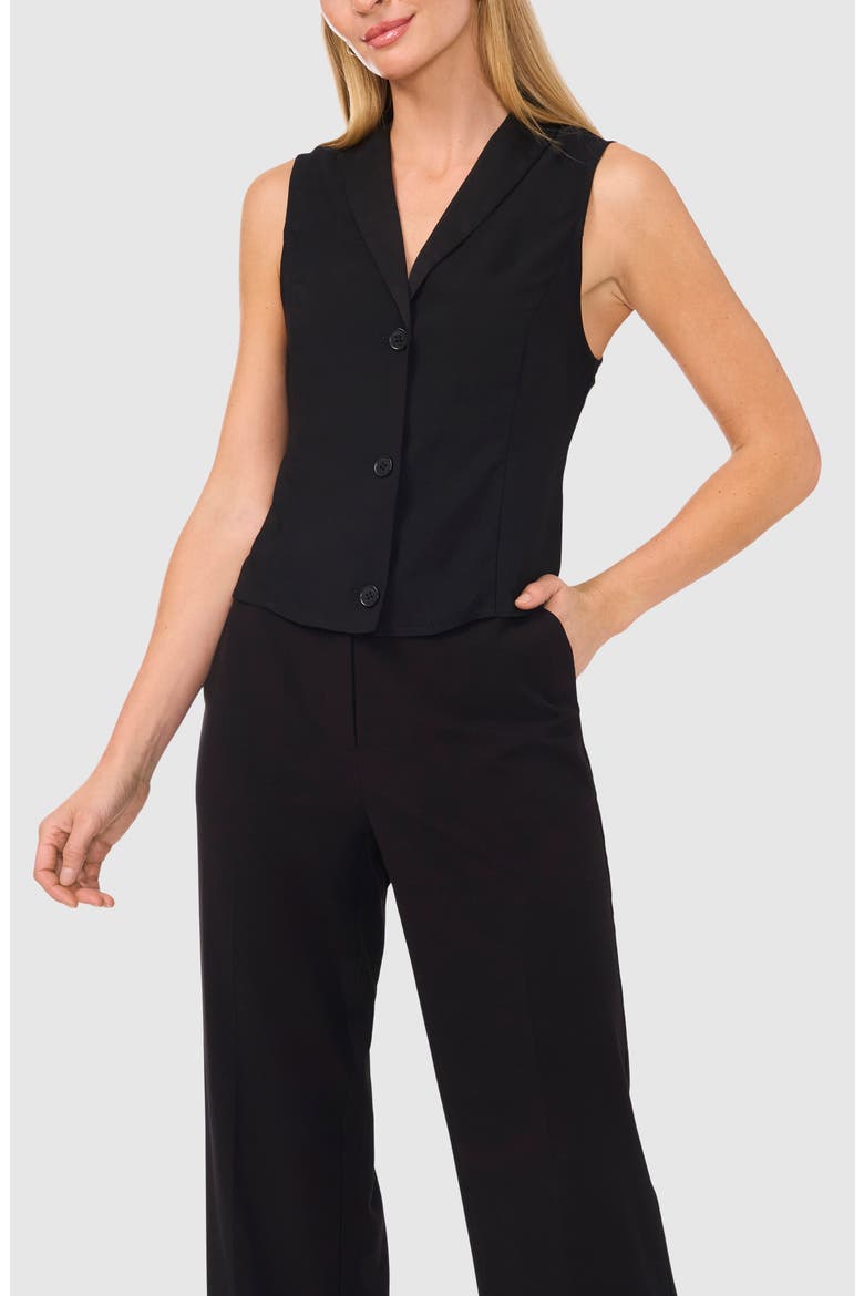 Shawl Collar Crepe Vest, Main, color, RICH BLACK