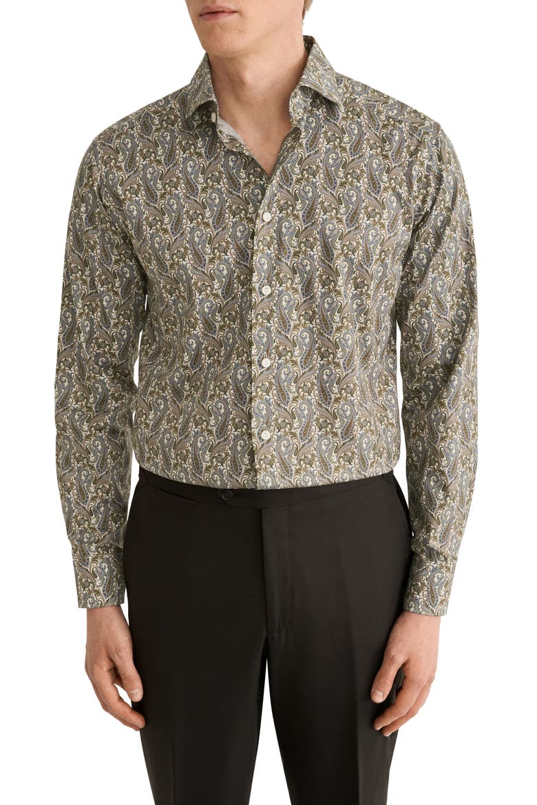 Contemporary Fit Paisley Cotton Shirt, Main, color, MEDIUM ORANGE