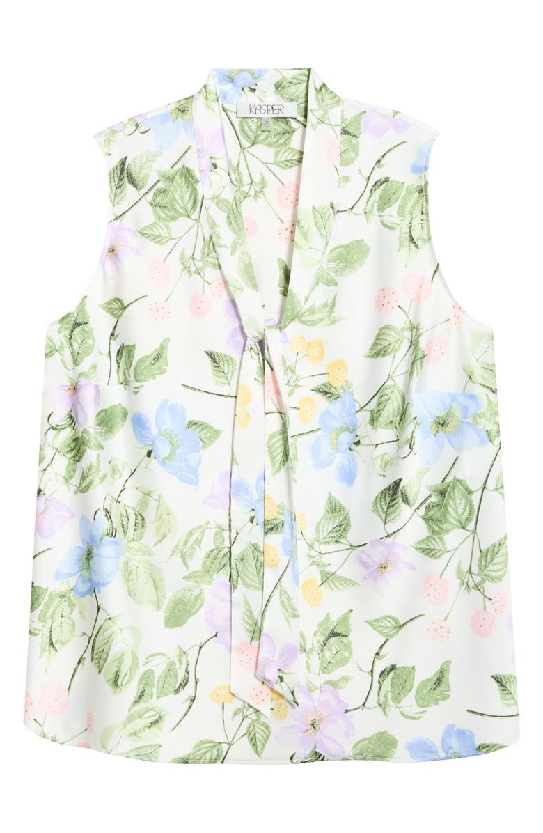 KASPER Sleeveless Matte Satin Top, Alternate, color, Lily White Multi