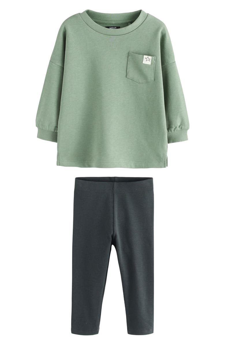 NEXT Kids' Long Sleeve Pocket T-Shirt & Leggings Set, Main, color, Green