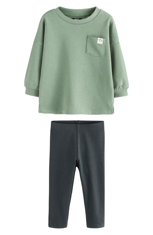 Next Kids' Long Sleeve Pocket T-shirt & Leggings Set In Green
