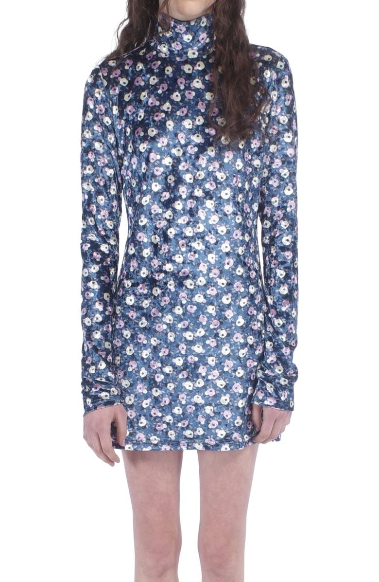 Anna Sui Posie Stretch Velvet Turtleneck Dress, Alternate, color, 