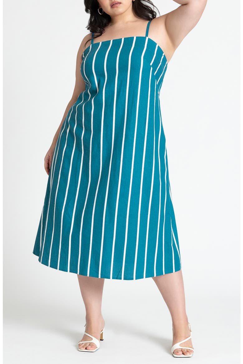 Stripe Cutout Linen Blend Sundress, Main, color, MYKONOS BLUE STRIPE