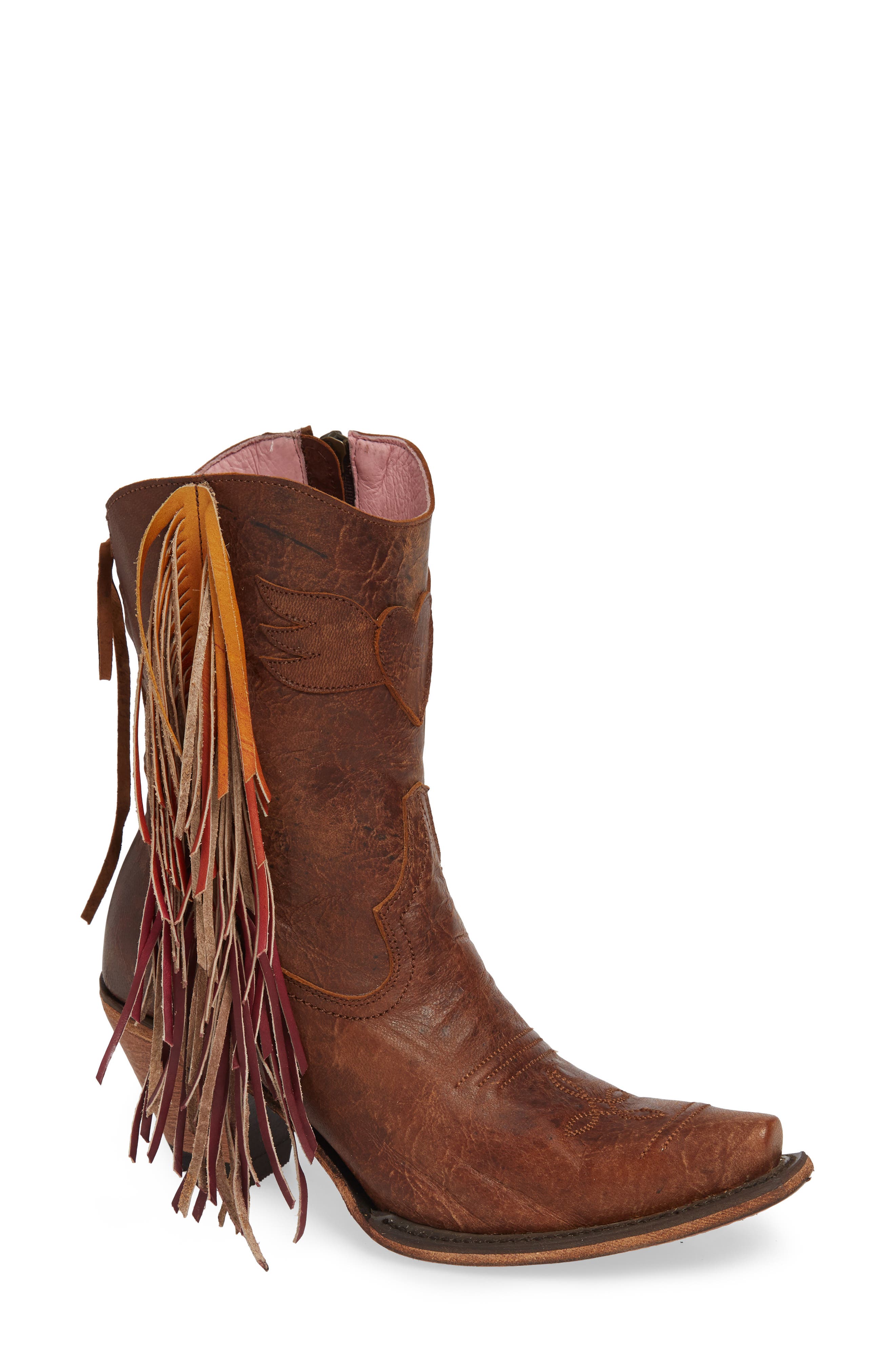 Lane Boots x Junk Gypsy Fringe Western Bootie, Main, color, 