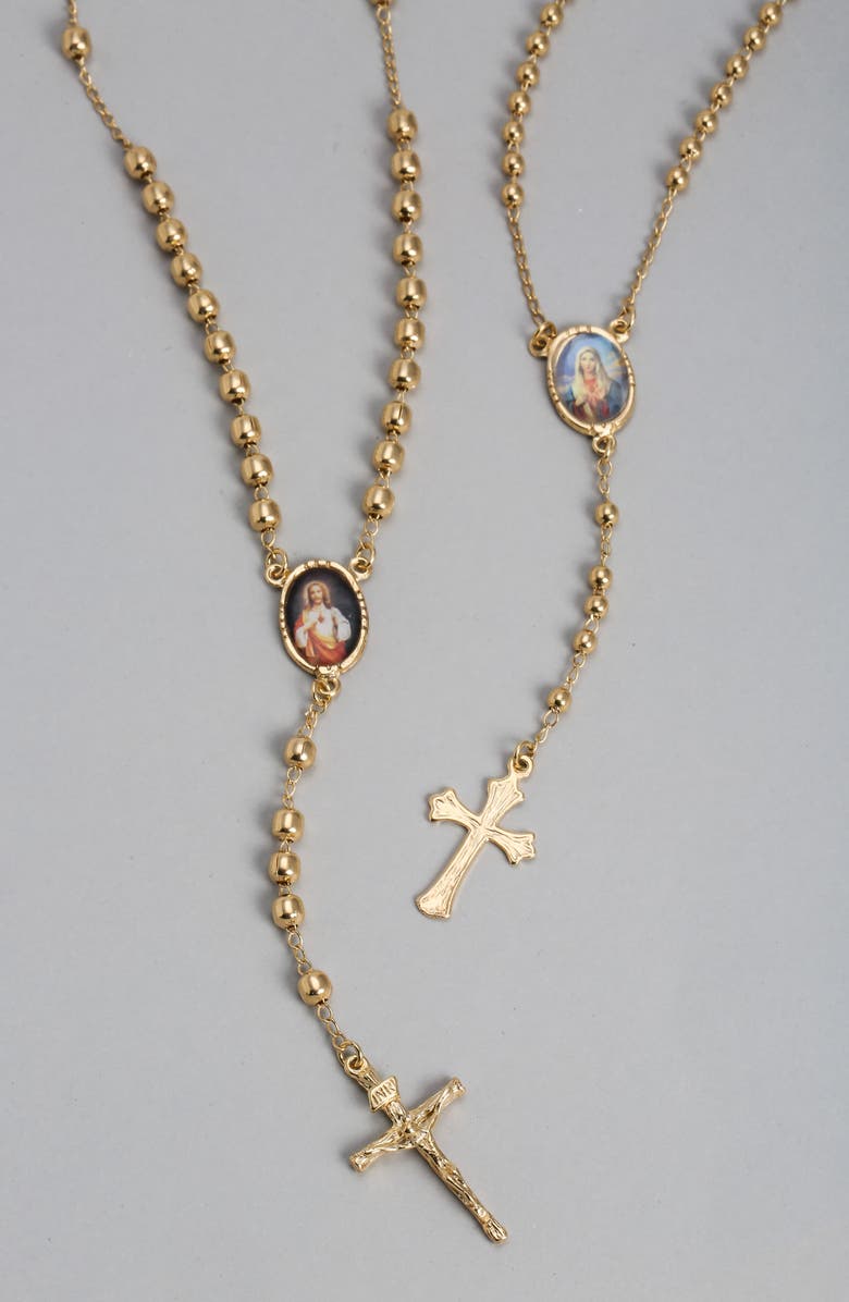 BLING JEWELRY Holy Cross Rosary Y-Necklace, Alternate, color, Gold-Tone Mary