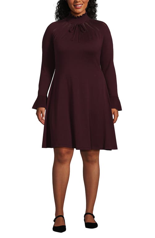 Lands' End Fine Gauge Cotton Fit And Flare Sweater Dress In Brown