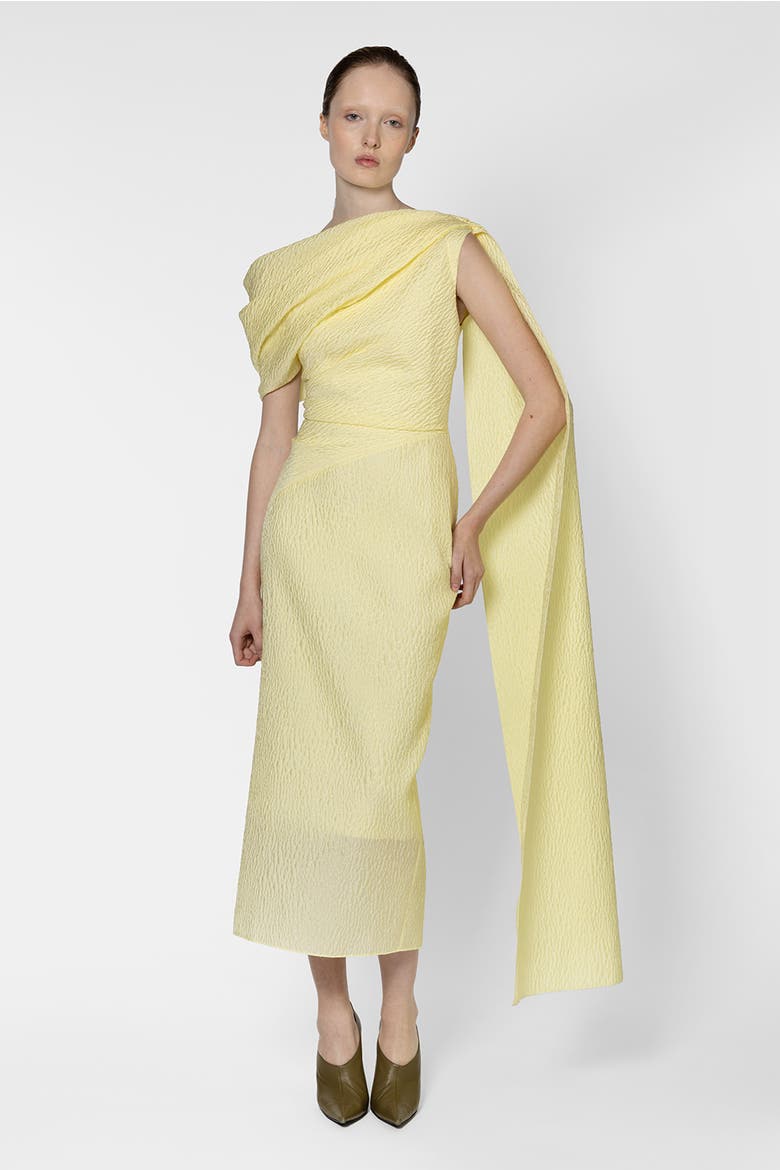 Maite Asymmetric Textured Midi Dress, Main, color, Limoncello