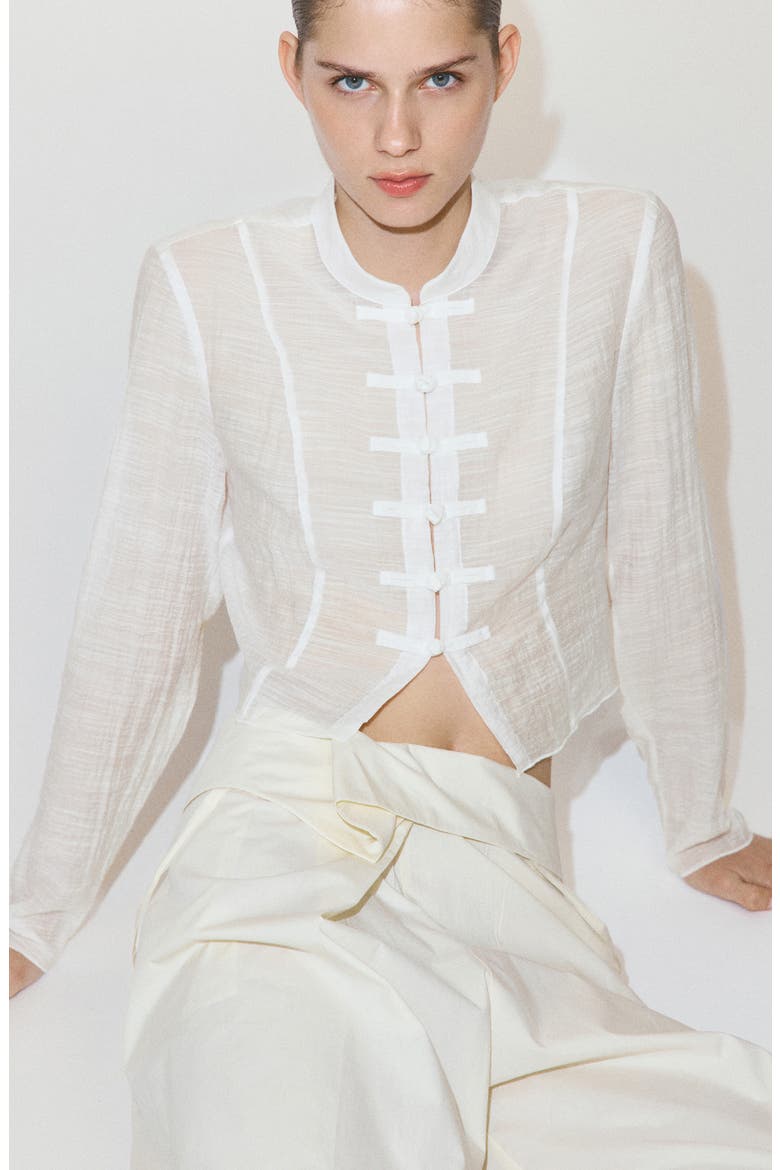 Semi-Sheer Textured Top, Alternate, color, OFF WHITE