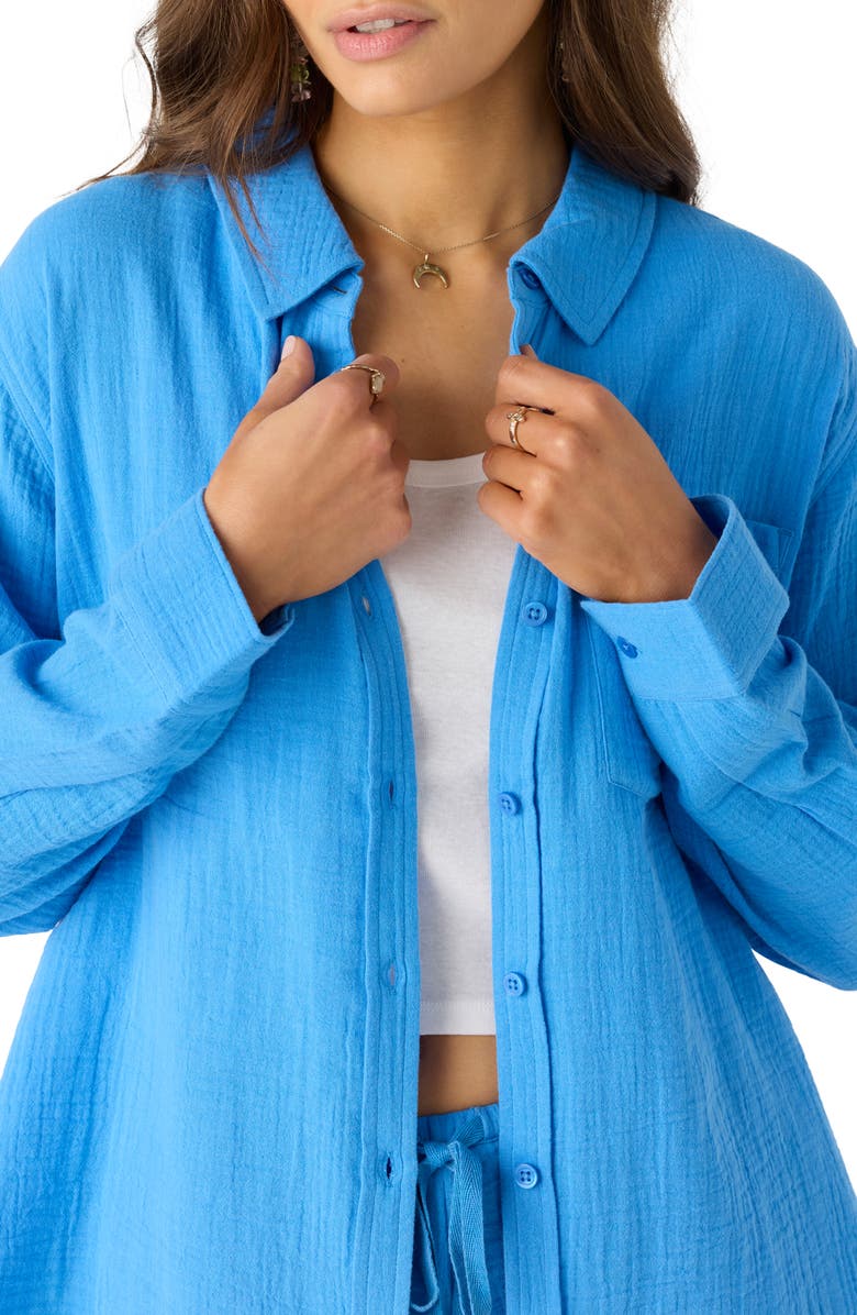 O'Neill Leni Oversize Cotton Gauze Button-Up Shirt, Alternate, color, Regatta