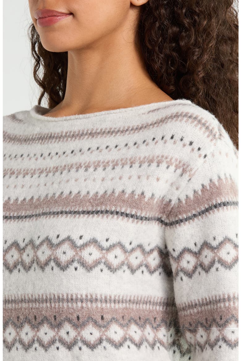 Fair Isle Crewneck Sweater, Alternate, color, LIGHT HEATHER GRAY