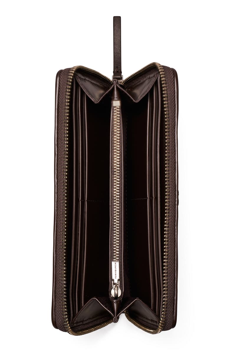 Tory Burch Kira Diamond Quilted Leather Zip Wallet, Alternate, color, Cocoa