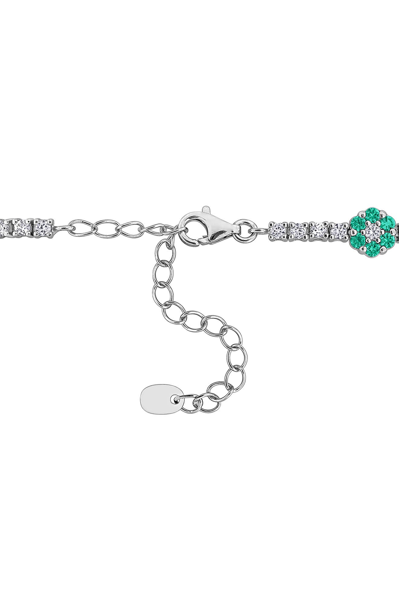 DELMAR Sterling Silver Lab Grown Emerald & Lab Grown Sapphire Floral ...