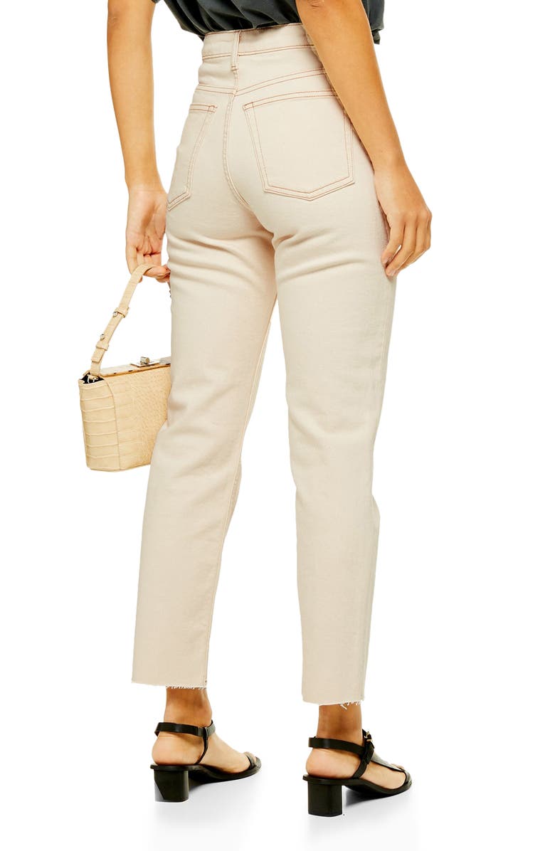 Topshop High Waist Raw Hem Straight Leg Jeans, Alternate, color, 