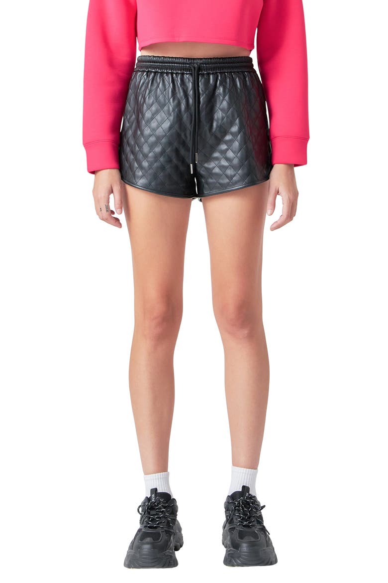 Quilted Faux Leather Shorts, Main, color, BLACK