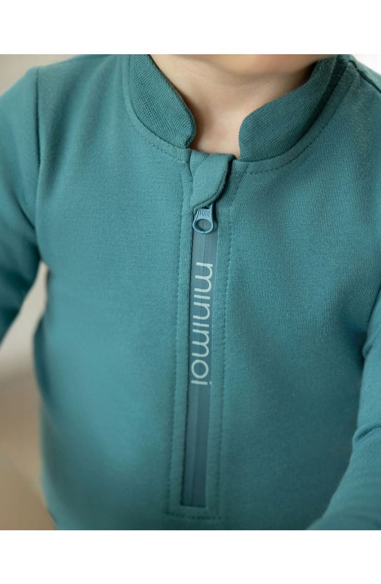 MiniMoi Baby Half Zip Stretch Cotton Blend Footie, Alternate, color, Dark Teal